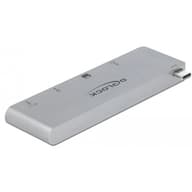 DELOCK 3 portos elosztó és 2 bemenetes kártyaolvasó MacBook-hoz 3.0 PD-vel és mozgatható (behúzható) USB Type-C csatlakozóval