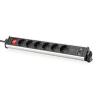 DIGITUS DA-70624 Elosztó 6 alzat 3x USB 1.5m fekete-ezüst kapcsolós