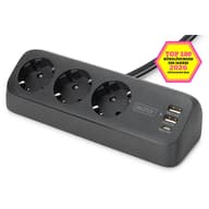 DIGITUS DA-70625 Elosztó 3 aljzat asztali 2x USB-A 1x USB-C 1.5m fekete