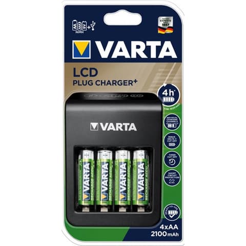 VARTA LCD Plug töltő fekete + 4 ReadyToUse ceruza akku (AA) 2100mAh