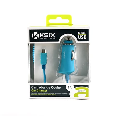 KSIX Micro USB 1A car charger blue
