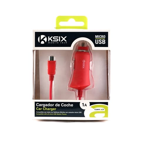 KSIX Micro USB 1A car charger red