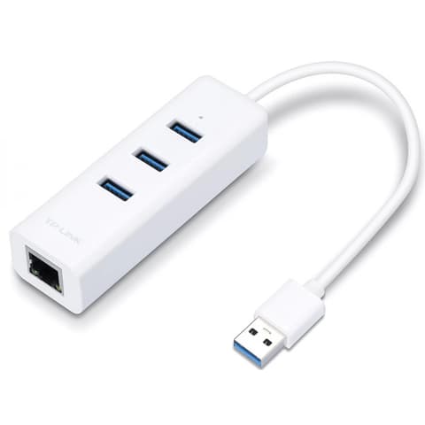 TP-LINK UE 330 Alb 3 portos 3.0 USB hub și Gigabit ethernet convertor 2 az 1-ben USB Adapter