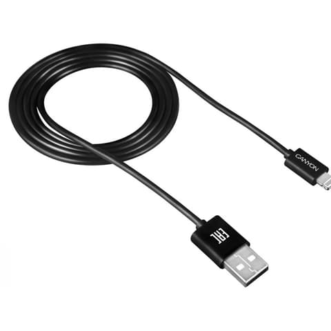 CANYON USB Lightning Töltő/adatkábel Fekete 1m CNE-CFI1B
