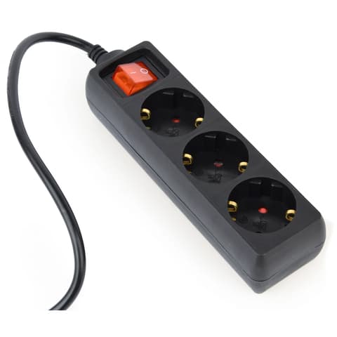 GEMBIRD UPS power strip 3 Schuko sockets fused switch 16 A C14 plug 0.6 m cable