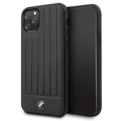 BMW Piele ștriat spate toc BMW Cu sigla iPhone 11 Pro Max negru