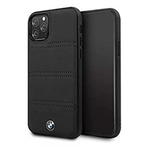 BMW Piele orizontal ștriat spate toc BMW Cu sigla iPhone 11 Pro Max negru