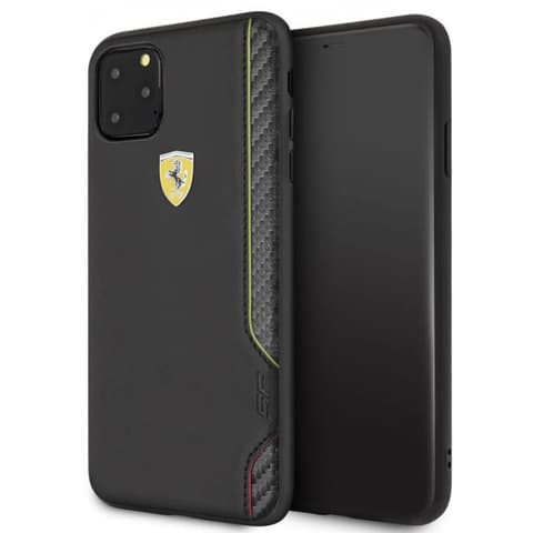 FERRARI PU Piele spate toc fibra de carbon Ferrari on Track Cu sigla iPhone 11 Pro Max negru