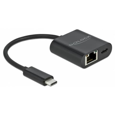 DELOCK USB Type-C adapter Power Delivery porttal Gigabit LAN 10/100/1000 Mbps fekete