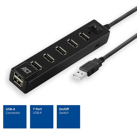 ACT CONNECTIVITY AC6215 7 portos USB elosztó BE/KI kapcsolóval