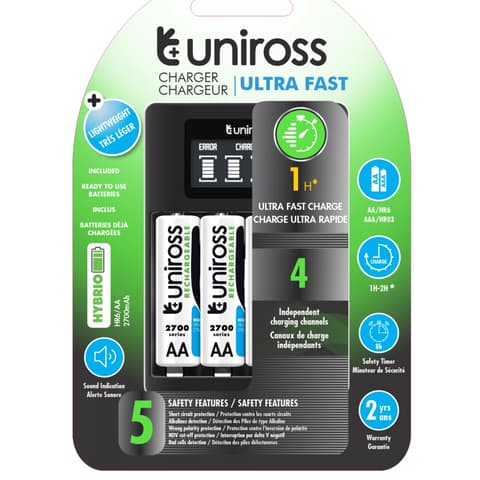 UNIROSS Ultra Fast töltő + 4x2700mAh AA