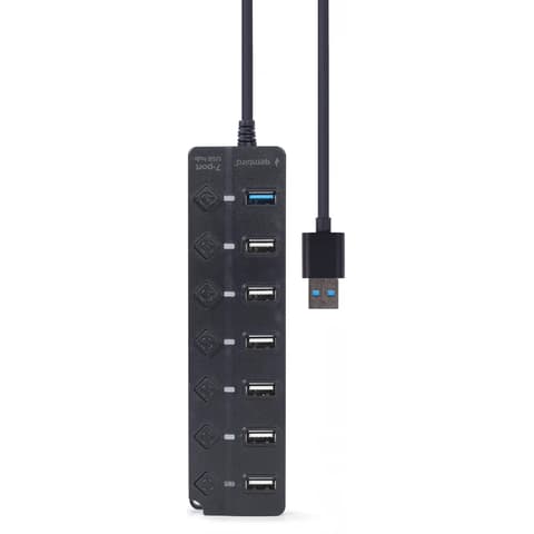 GEMBIRD 7-port USB hub (1 x USB 3.1 + 6 x USB 2.0) with switches fekete