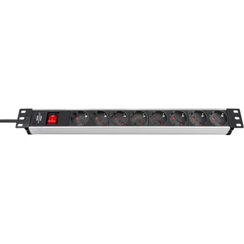 BRENNENSTUHL 1390007018 Alu-Line 19" Elosztó 8 aljzat 2m fekete-ezüst kapcsolós
