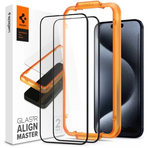 SPIGEN GlastR Alginmaster Full kijelzővédő üveg iPhone 15 Pro fekete 2db