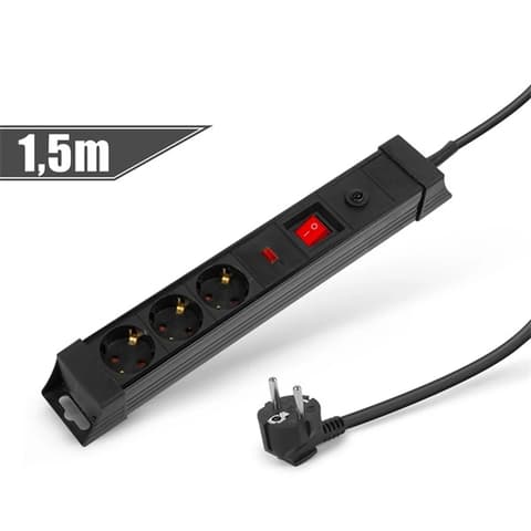 DELIGHT 20249-3 Splitter 3 priză 1.5m negru cu comutator protejat