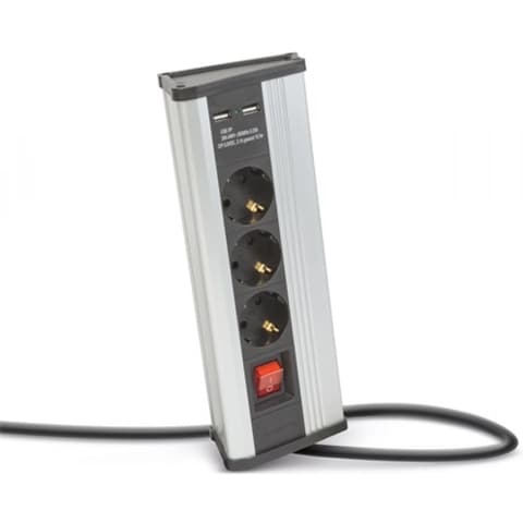 DELIGHT 20483S Splitter 3 priză 2x USB 1.5m negru-gri cu comutator