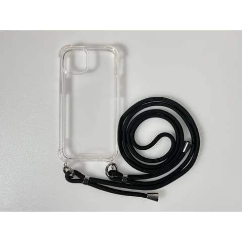CELLECT Hals aufhängbar Schutzhülle-Rückseite iPhone 15 Pro Max Transparentes Schwarz Kabel