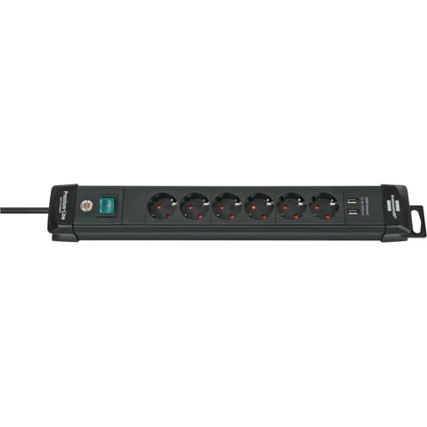 BRENNENSTUHL Premium-Line Elosztó 6 aljzat 2x USB 3m fekete kapcsolós