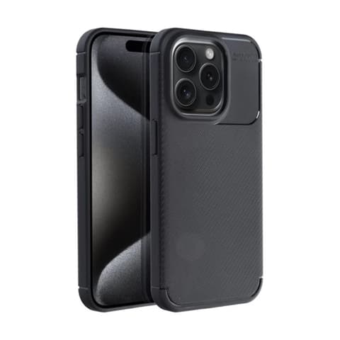 FORCELL Carbon Premium spate toc Apple iPhone 15 Pro carbon cu modele silicon toc negru