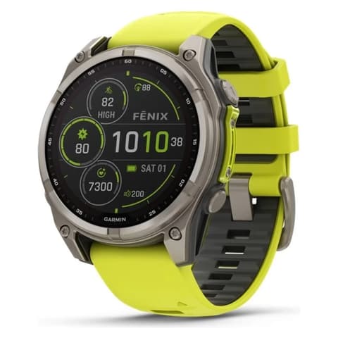 GARMIN Fenix 8 51mm Solar Sapphire titánium neonsárga/grafit szilikon szíjjal