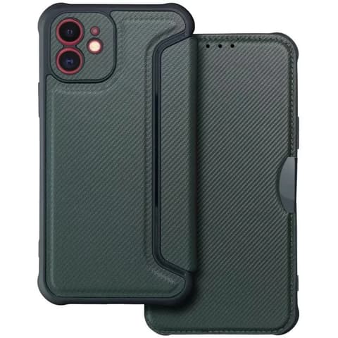 ZONE Razor Book stranica otvaranje case koža izgleda karbonski pattern iPhone 15 Plus zeleno