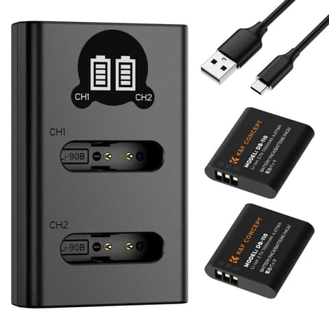 K-F CONCEPT Hordozható dupla USB-C akkumulátor töltő BJ-11 + 2db DB-110 akkumulátor 1100mAh
