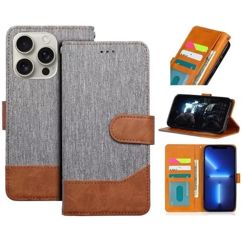 ZONE Jeans Book auf die Seite Öffnung Hülle Xiaomi Redmi 13C 4G / Poco C65 grau