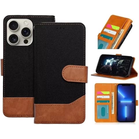ZONE Jeans Book auf die Seite Öffnung Hülle Xiaomi Redmi 13C 4G / Poco C65 schwarz