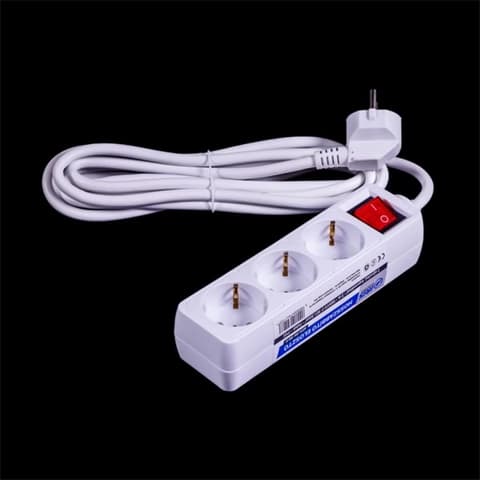 IRIS IEPS-3W-3M-K prelungitor splitter 3 cu priză cu comutator 3m alb