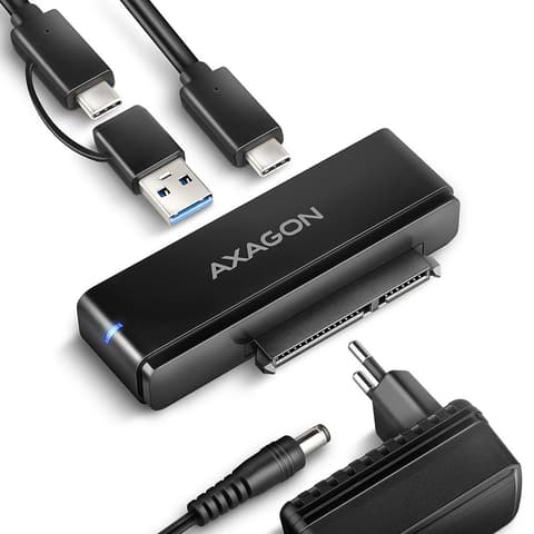 AXAGON ADSA-FPX 2.5-3.5" SATA HDD/SSD adapter USB-A-C 3.1 fekete