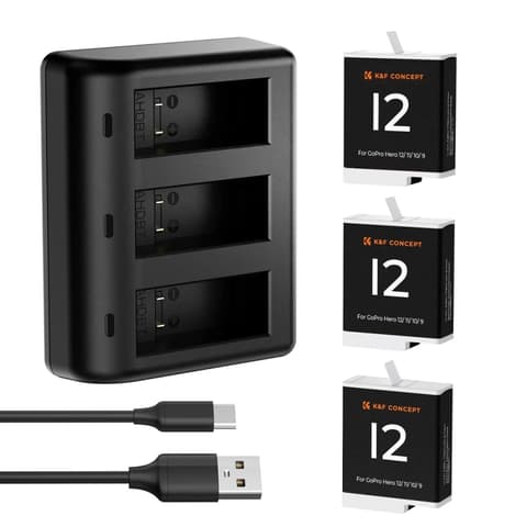 K-F CONCEPT Hordozható tripla USB-C akkumulátor töltő +3db GoPro Hero 12/11/10/9 akkumulátor 1730mAh