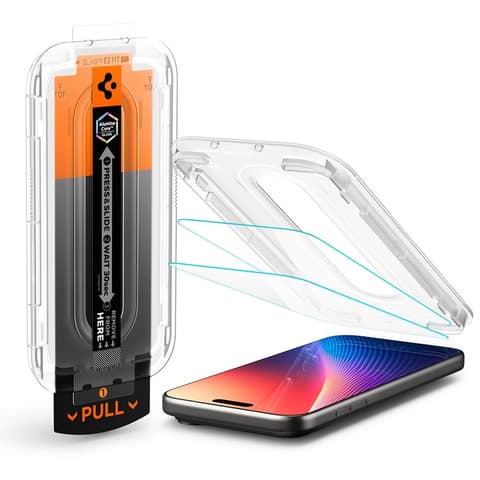SPIGEN iPhone 17 Pro / iPhone 18 Pro SPIGEN GLASS TR EZ FIT PRO HD képernyővédő üveg 2.5D 9H + segédkeret ÁTLÁTSZÓ
