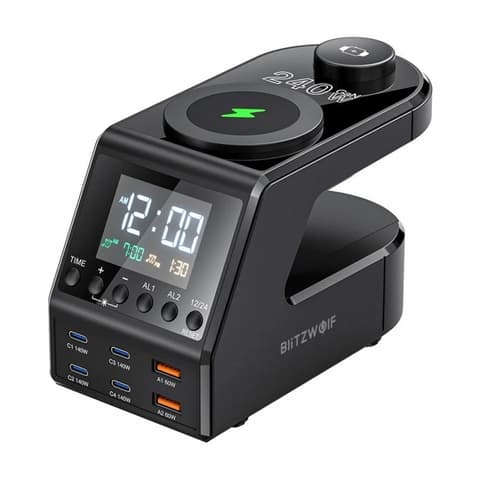 BLITZWOLF BW-FW10 Digitális ébresztőóra töltővel 240W fekete