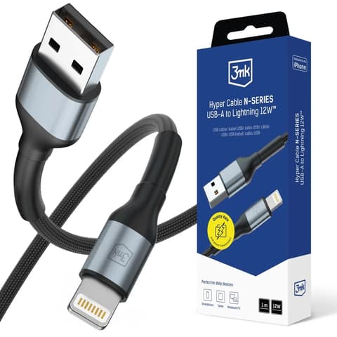 3MK USB Lightning Töltő/adat Fekete 1m 5903108680332