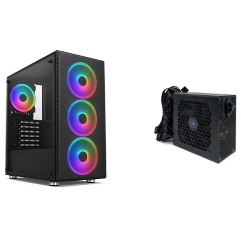 1STCOOL RAINBOW 4 fekete + 4 db RGB ventilátor + 650W tápegység