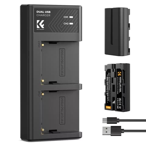 K-F CONCEPT Hordozható dupla USB-C akkumulátor NP-F550 töltő + 2db NP-F550 akkumulátor 2600mAh