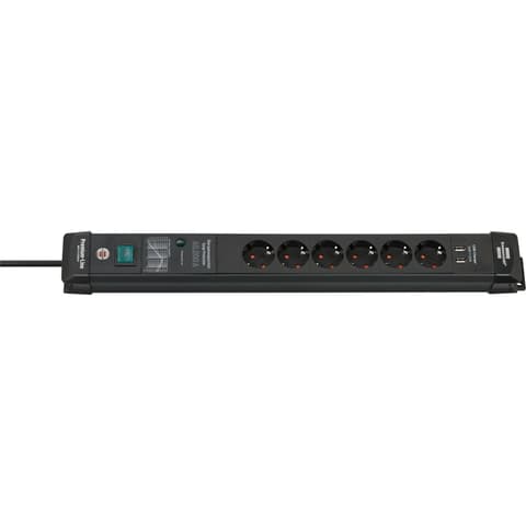 BRENNENSTUHL Premium-Line elosztó 6-os 3m 2xUSB-A fekete 1951160606