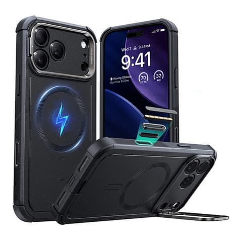 ESR Cyber Armor HaloLock iPhone 17 Pro Max / iPhone 18 Pro Max hátlaptok kitámasztóval fekete