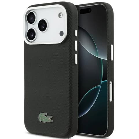 LACOSTE Iconic Petit Pique Metal Logo MagSafe tok iPhone 17 Pro / iPhone 18 Pro kameravédő peremmel fekete SP111663