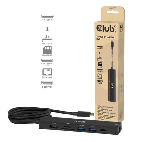 CLUB3D USB Gen2 Type-C 7-in-1 Hub PD 140W 4K60Hz CSV-2555