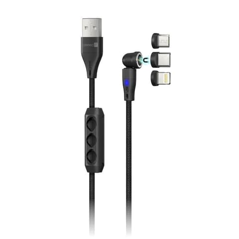 CONNECT IT USB 2.0 Type C + Lightning + Micro USB Mágneses Fekete 200cm CCA-2200-BK