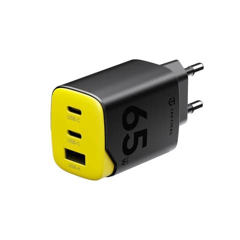 TACTICAL Minimi 2xUSB-C USB-A GaN brzi punjač adapter 65W žuto-crni SP113666