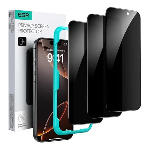 ESR iPhone 17 Pro Max / iPhone 18 Pro Max PRIVACY képernyővédő üveg 3db 2.5D 9H betekintés ellen + segédkeret fekete GP-181689