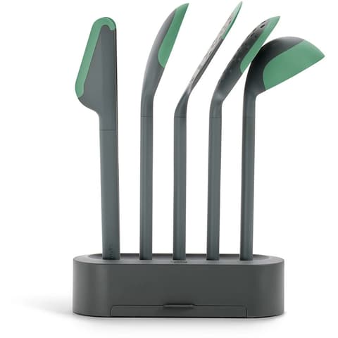 LÉKUÉ Non-Scratch Cooking Utensils Küche Gerät einstellen 5pcs tartóállvánnyal szürke/zöld LK883484