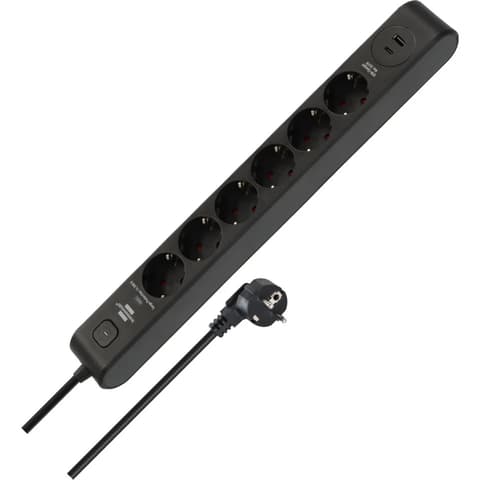BRENNENSTUHL Elosztó 6 aljzat 1x USB-C USB-A 2m fekete kapcsolós védett 1150790602