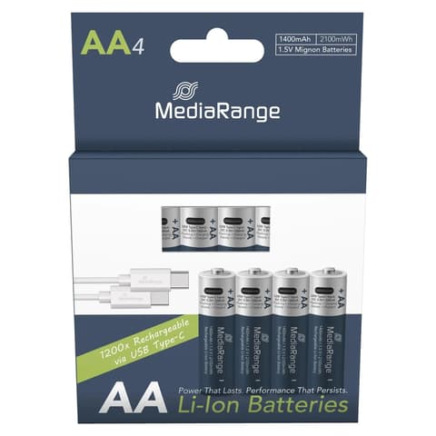 MEDIARANGE USB-C Li-Ion rechargeable battery Micro AA 4db-os box MRBAT161