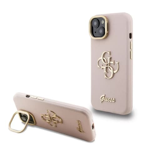 GUESS PU Grained 4G Logo toc poate fi suportat cameră peremmel iPhone 15 roz GUHCP15SPCS4GSP
