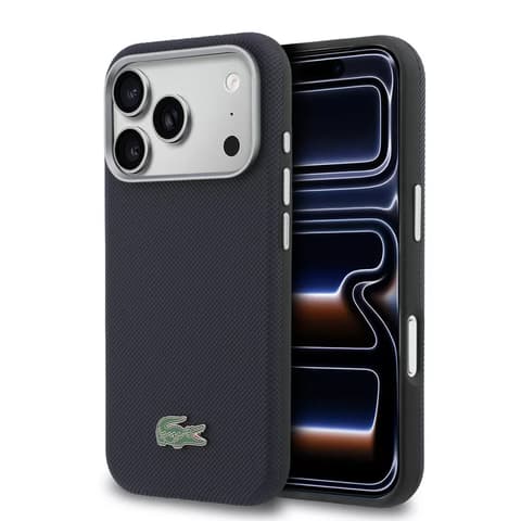 LACOSTE PVC Petit Pique Semi Wrap MagSafe tok iPhone 17 Pro / iPhone 18 Pro kék-fekete