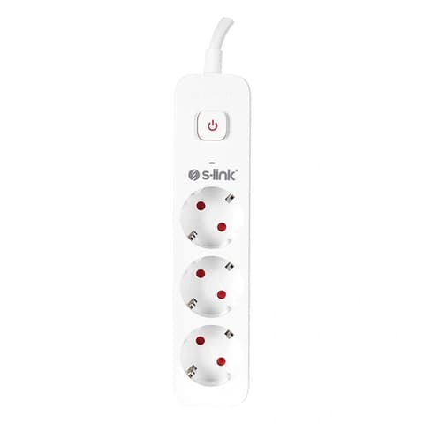 S-LINK SPG301S 3 priză Splitter 1.5m alb protejat cu comutator 17336