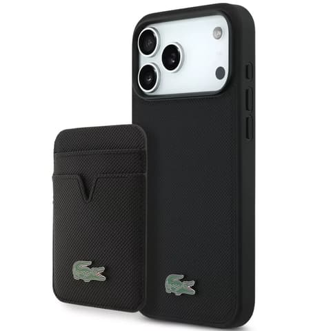 LACOSTE Iconic Petit Pique MagSafe tok + kártyatartó iPhone 17 Pro Max / iPhone 18 Pro Max fekete LCHMBWP17XPLAK